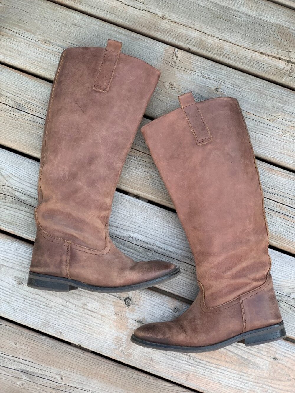 Vintage Tall Riding Boot 6.5 Tan Distressed Leather Boho Southwestern Equestrian